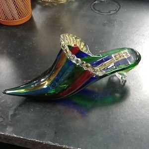 Murano Hand Blown Rainbow Colored Glass Slipper